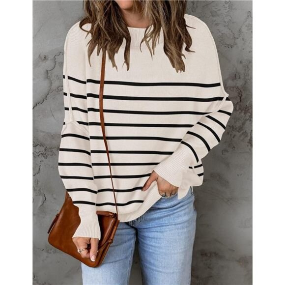 Women's Fall Casual Long Sleeve Crew Neck Sweater – Oversized Ribbed Knit - Picture 3 of 7
